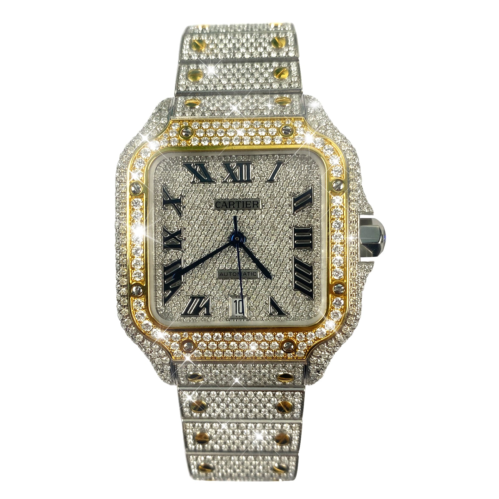 Modified watch Inlaid with earth grown diamonds watch case and band for Cartier WSSA0018/WSSA0030 39.8mm STAINLESS STEEL 4072