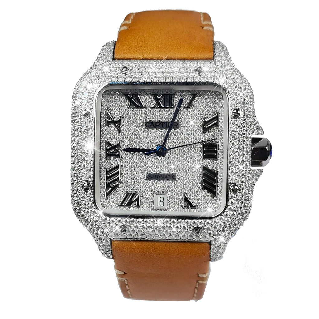 Modified watch Inlaid with earth grown diamonds watch case and band for Cartier WSSA0018/WSSA0030 39.8mm STAINLESS STEEL 4072