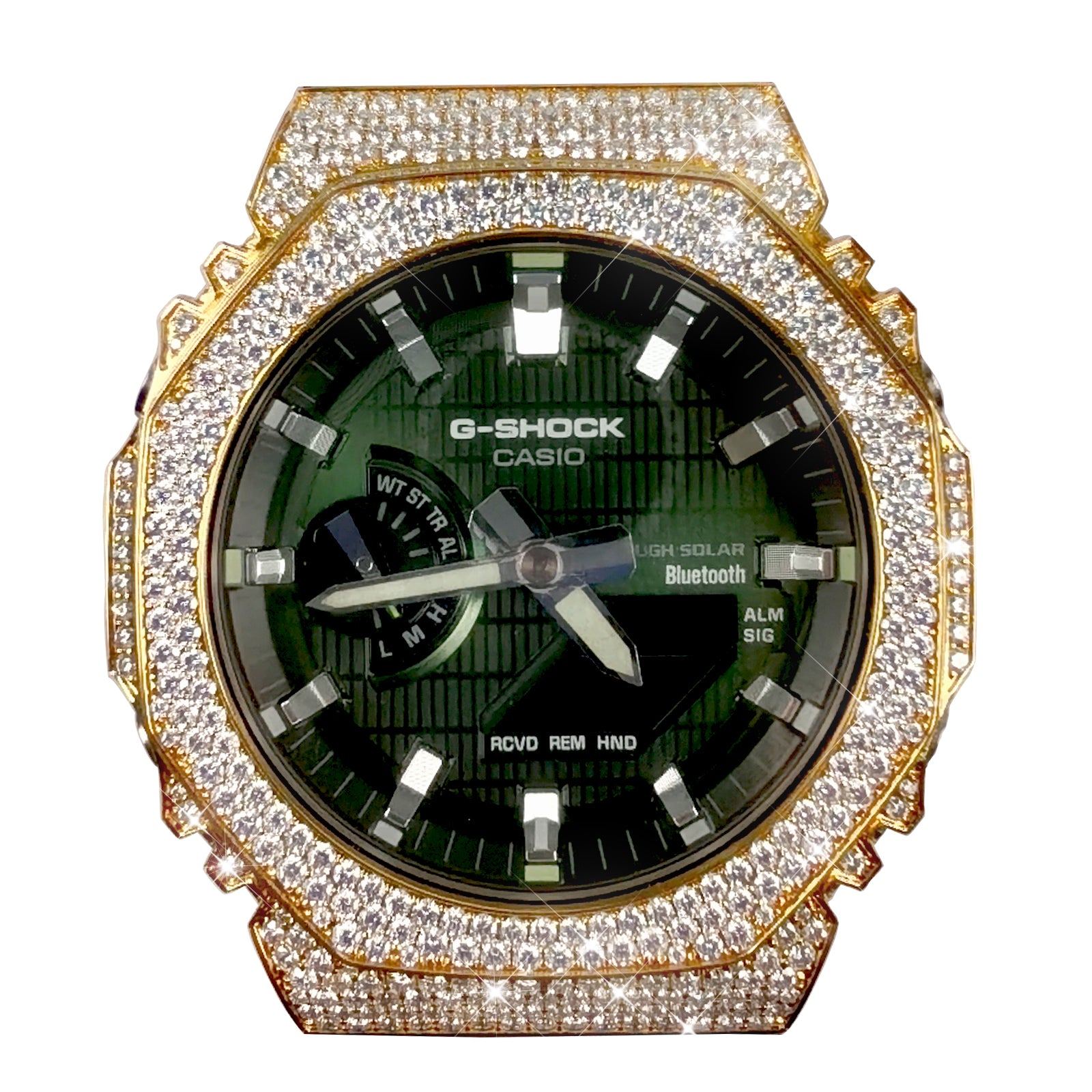 Modified watch Inlaid with earth grown diamonds watch case and band for  Casio wristwatch GBM 2100 Series