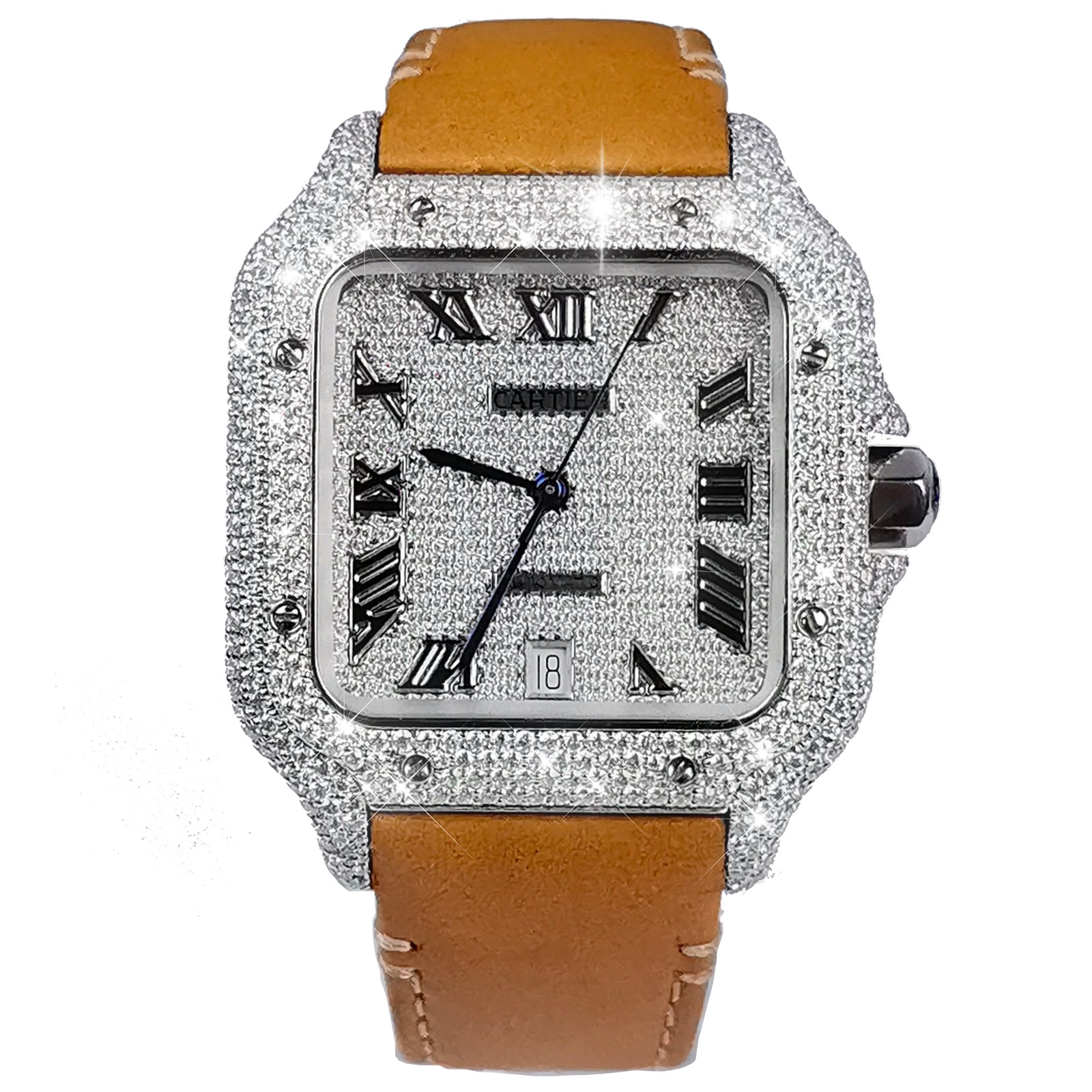 Modified watch Inlaid with earth grown diamonds watch case and band for Cartier WSSA0018/WSSA0030 39.8mm STAINLESS STEEL 4072