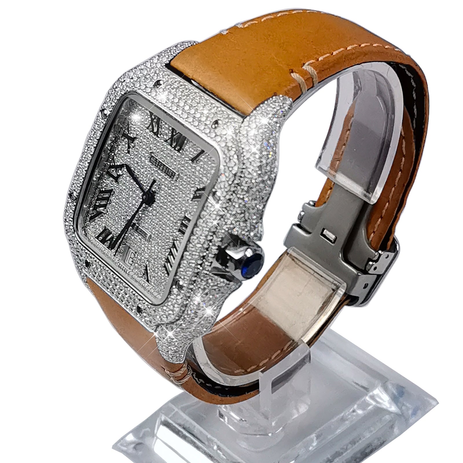 Modified watch Inlaid with earth grown diamonds watch case and band for Cartier WSSA0018/WSSA0030 39.8mm STAINLESS STEEL 4072