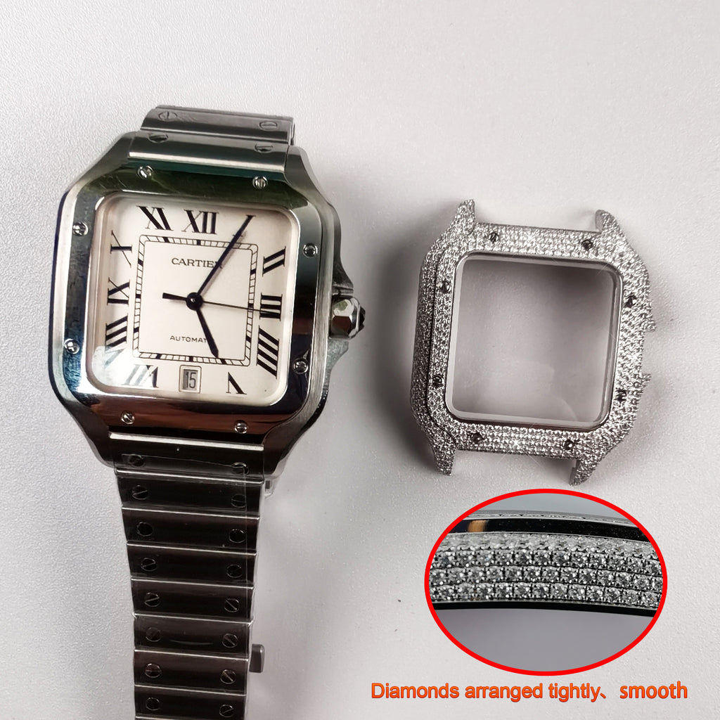 Modified watch Inlaid with earth grown diamonds watch case for Cartier WSSA0018/WSSA0030 39.8mm STAINLESS STEEL 4072