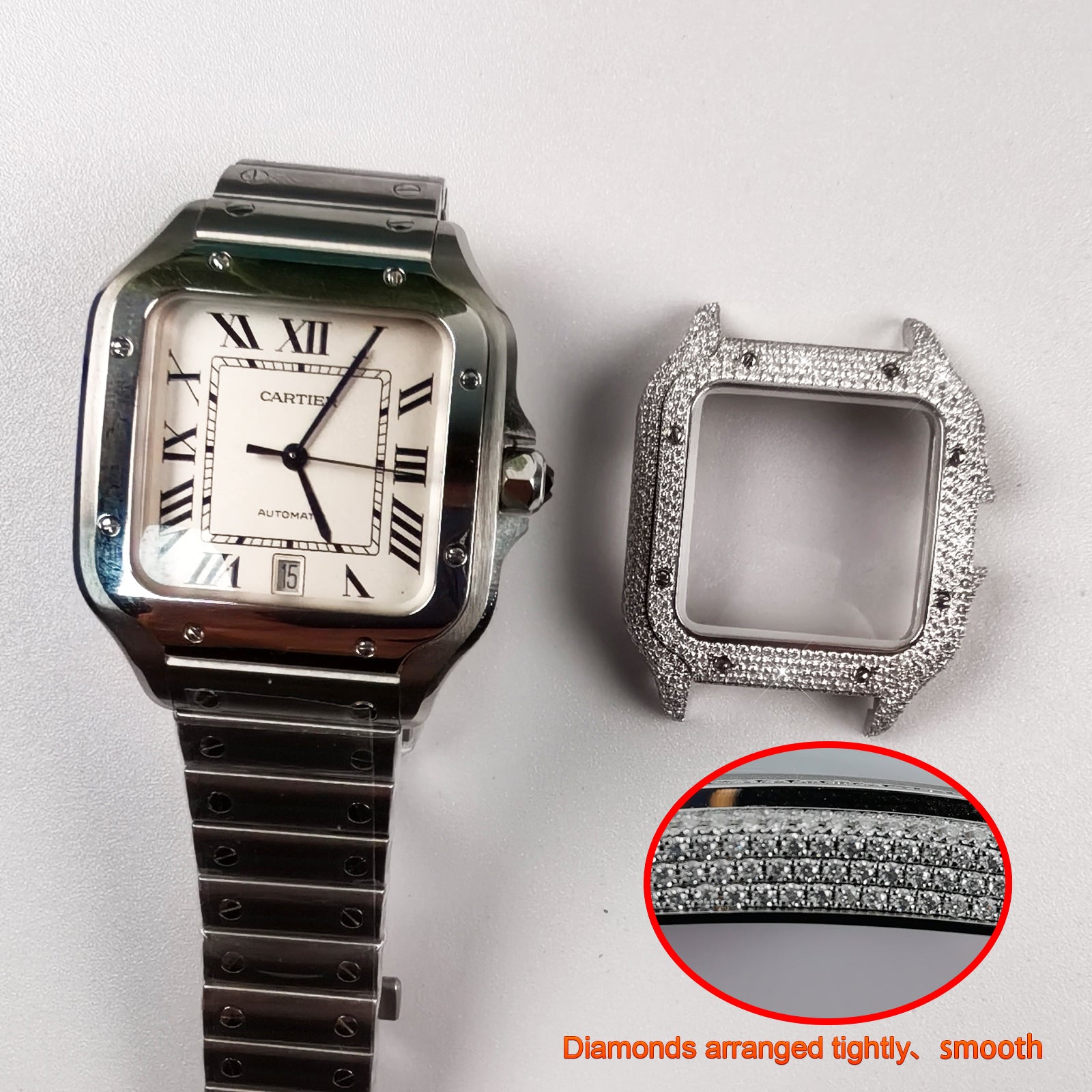 Modified watch Inlaid with earth grown diamonds watch case for Cartier WSSA0018/WSSA0030 39.8mm STAINLESS STEEL 4072