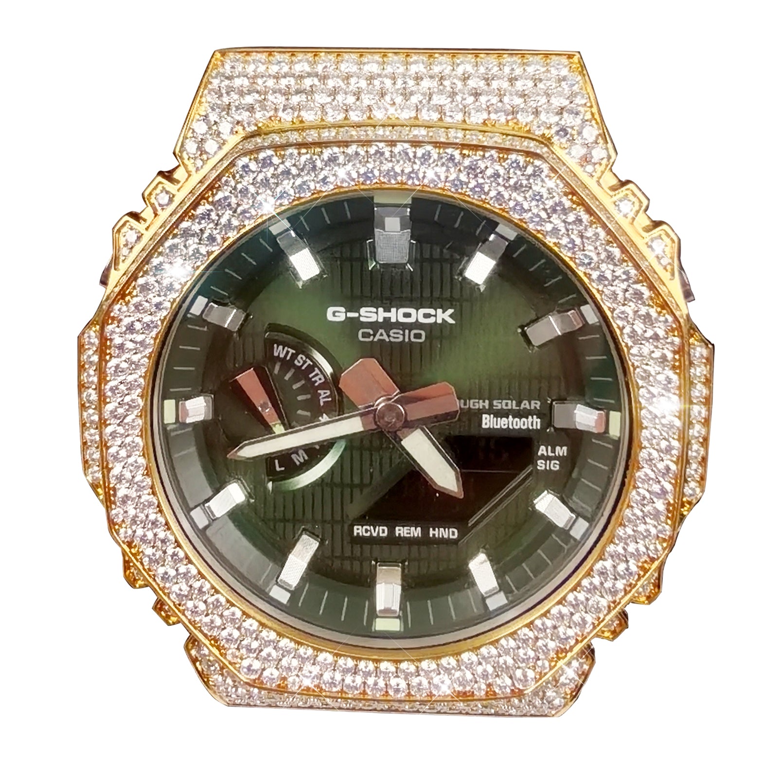 Modified watch Inlaid with earth grown diamonds watch case and band for  Casio wristwatch GBM 2100 Series