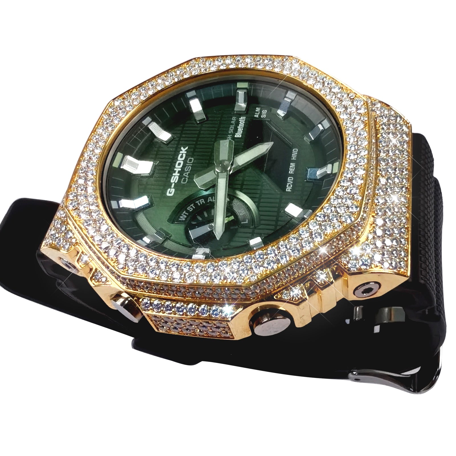 Modified watch Inlaid with earth grown diamonds watch case and band for  Casio wristwatch GBM 2100 Series