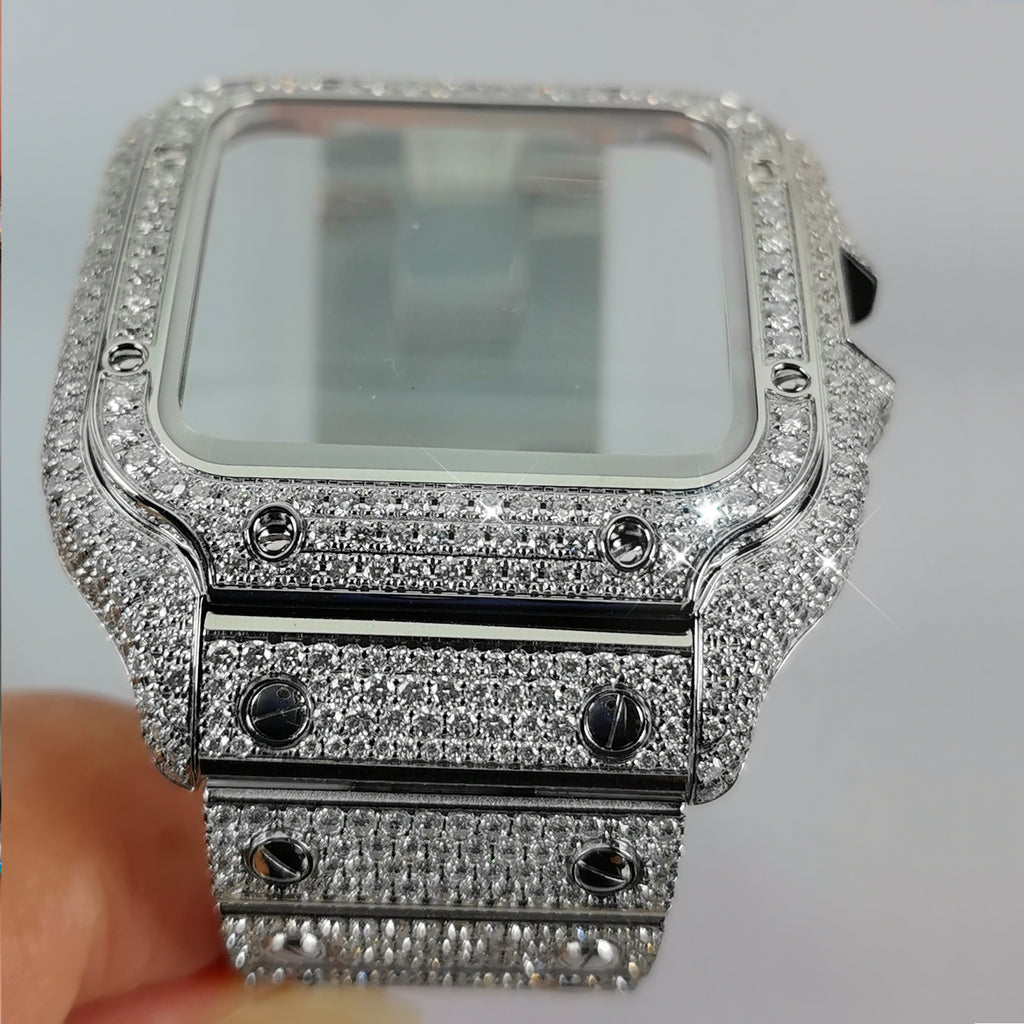 Modified watch Inlaid with earth grown diamonds watch case for Cartier WSSA0018/WSSA0030 39.8mm STAINLESS STEEL 4072