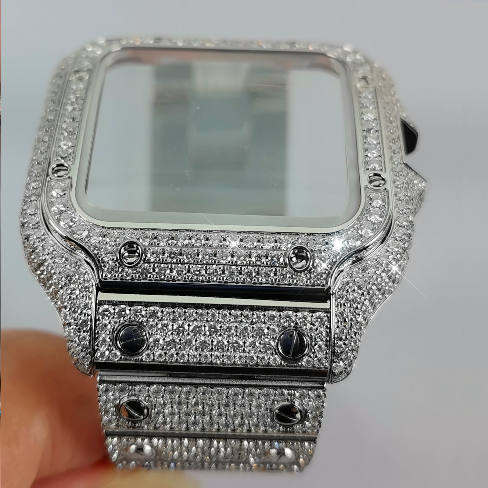 Modified watch Inlaid with earth grown diamonds watch case for Cartier WSSA0018/WSSA0030 39.8mm STAINLESS STEEL 4072