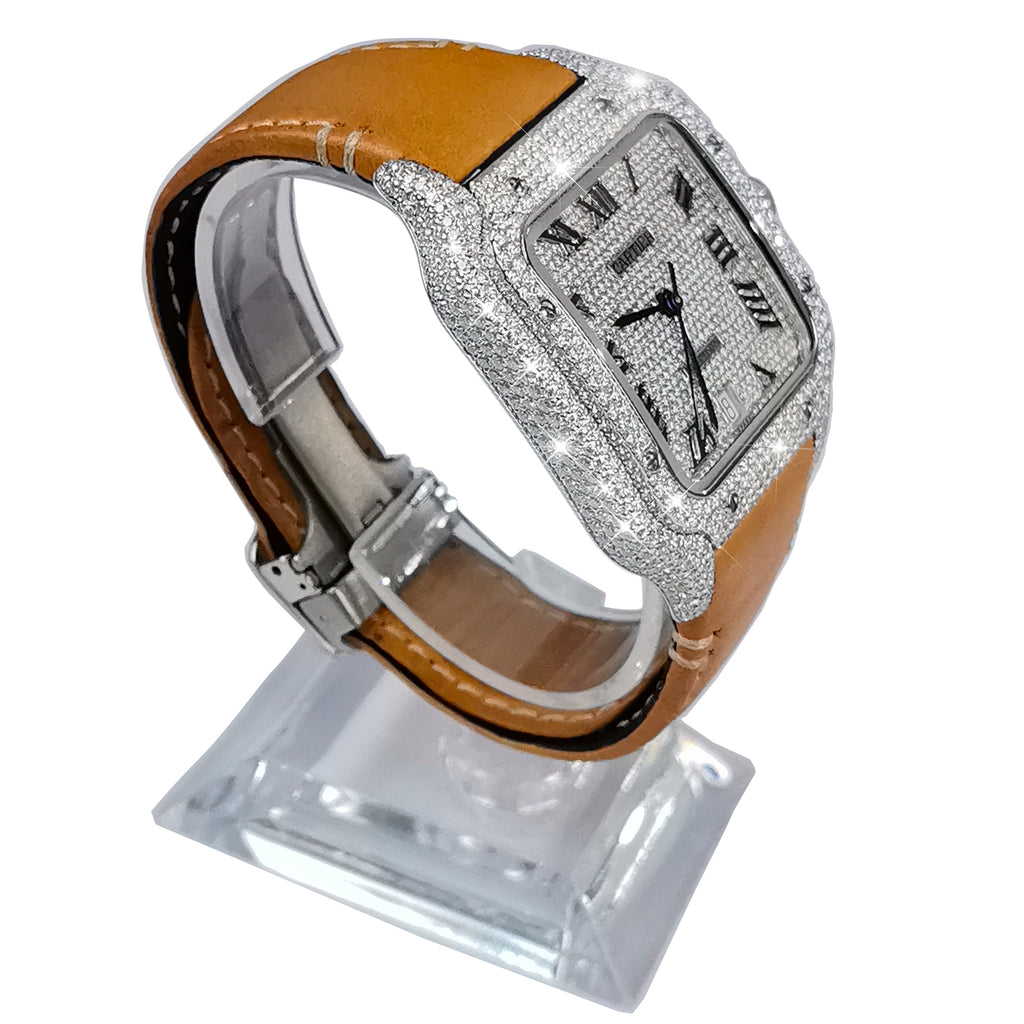 Modified watch Inlaid with earth grown diamonds watch case and band for Cartier WSSA0018/WSSA0030 39.8mm STAINLESS STEEL 4072