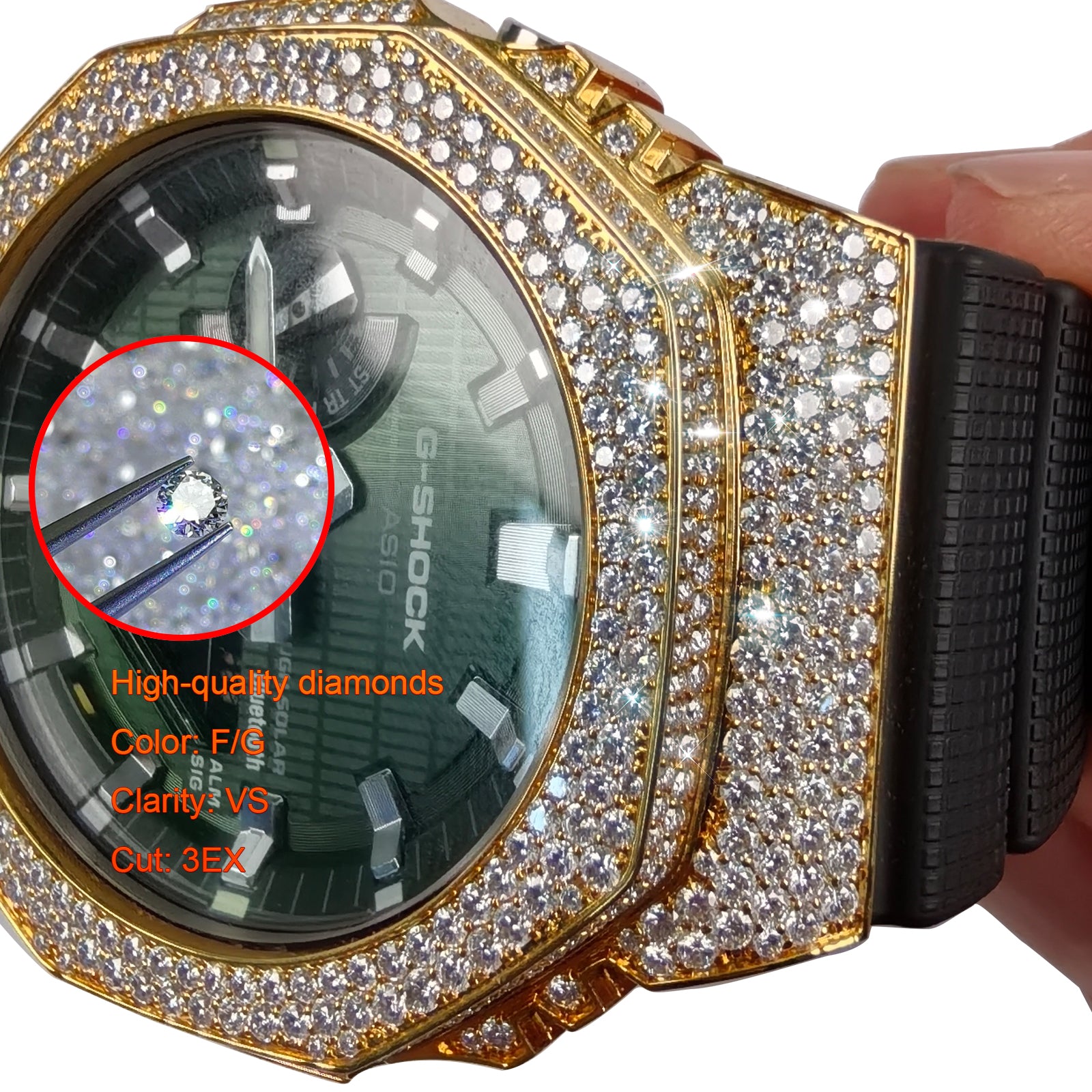 Modified watch Inlaid with earth grown diamonds watch case and band for  Casio wristwatch GBM 2100 Series