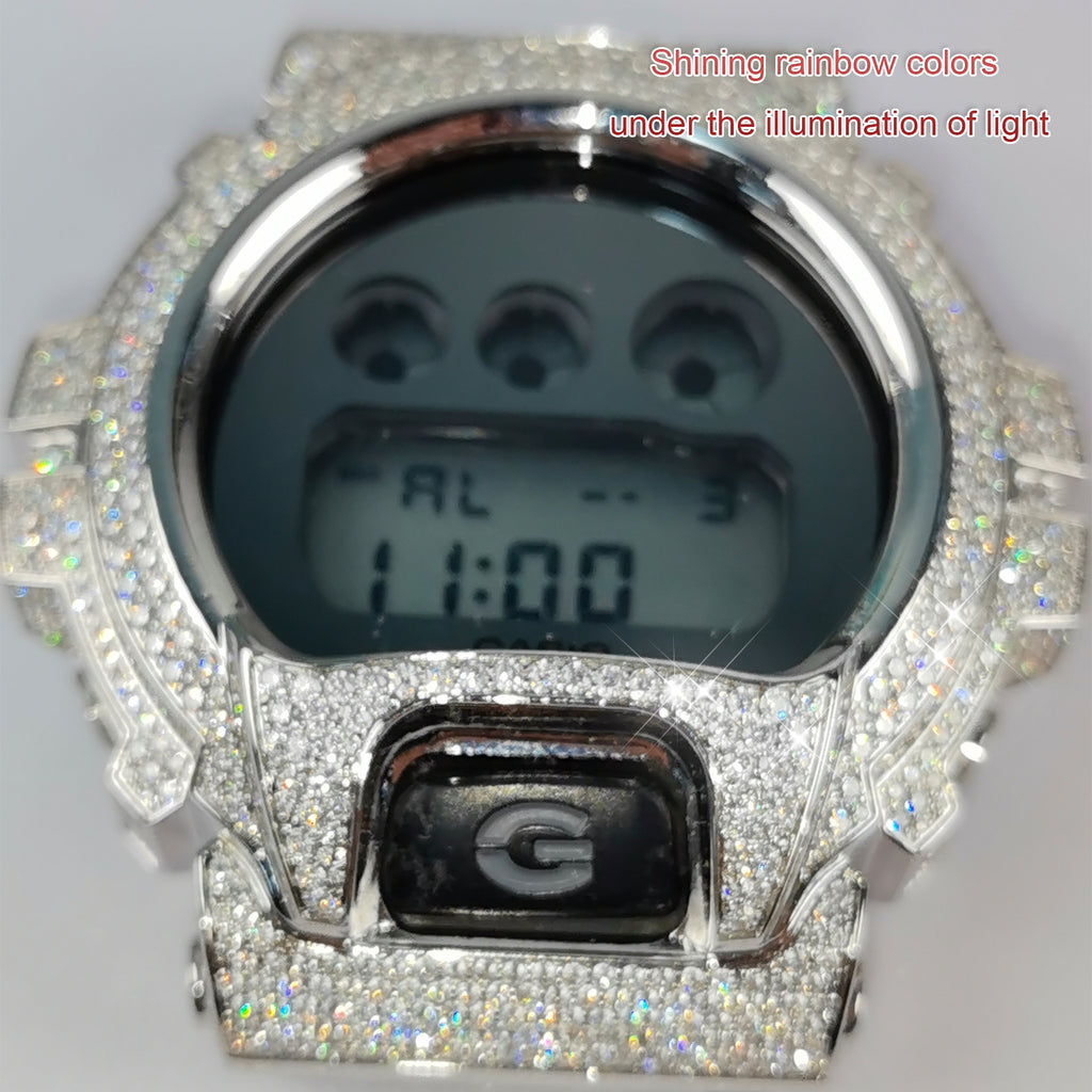Modified watch Inlaid with earth grown diamonds watch case and band for  Casio wristwatch DW6900 Series