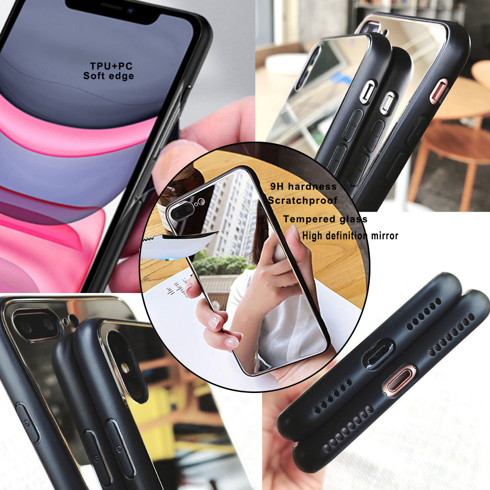 Real Mirror Case Luxury Clear Back Mirror Shock-Absorption TPU Bumper Case Anti-Scratch Bright Reflection Protective Case Cover for Apple iPhone