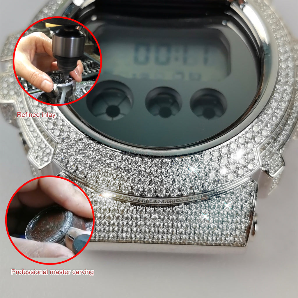 Modified watch Inlaid with earth grown diamonds watch case and band for  Casio wristwatch DW6900 Series