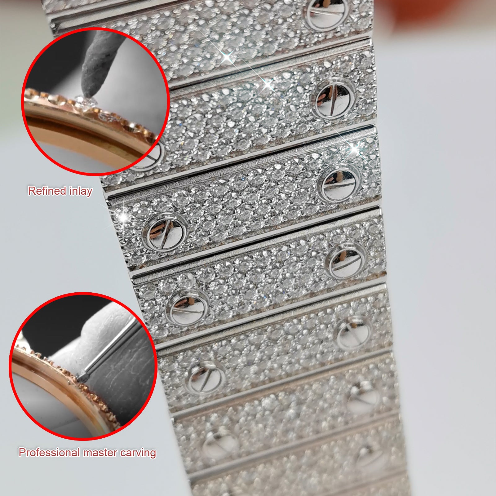 Modified watch Inlaid with earth grown diamonds watch band for Cartier WSSA0018/WSSA0030 39.8mm STAINLESS STEEL 4072
