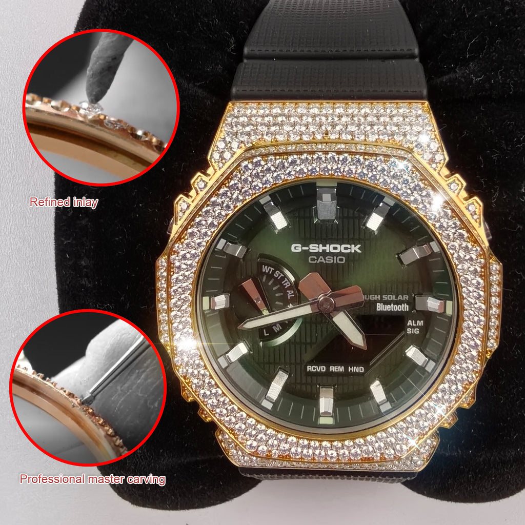 Modified watch Inlaid with earth grown diamonds watch case and band for  Casio wristwatch GBM 2100 Series