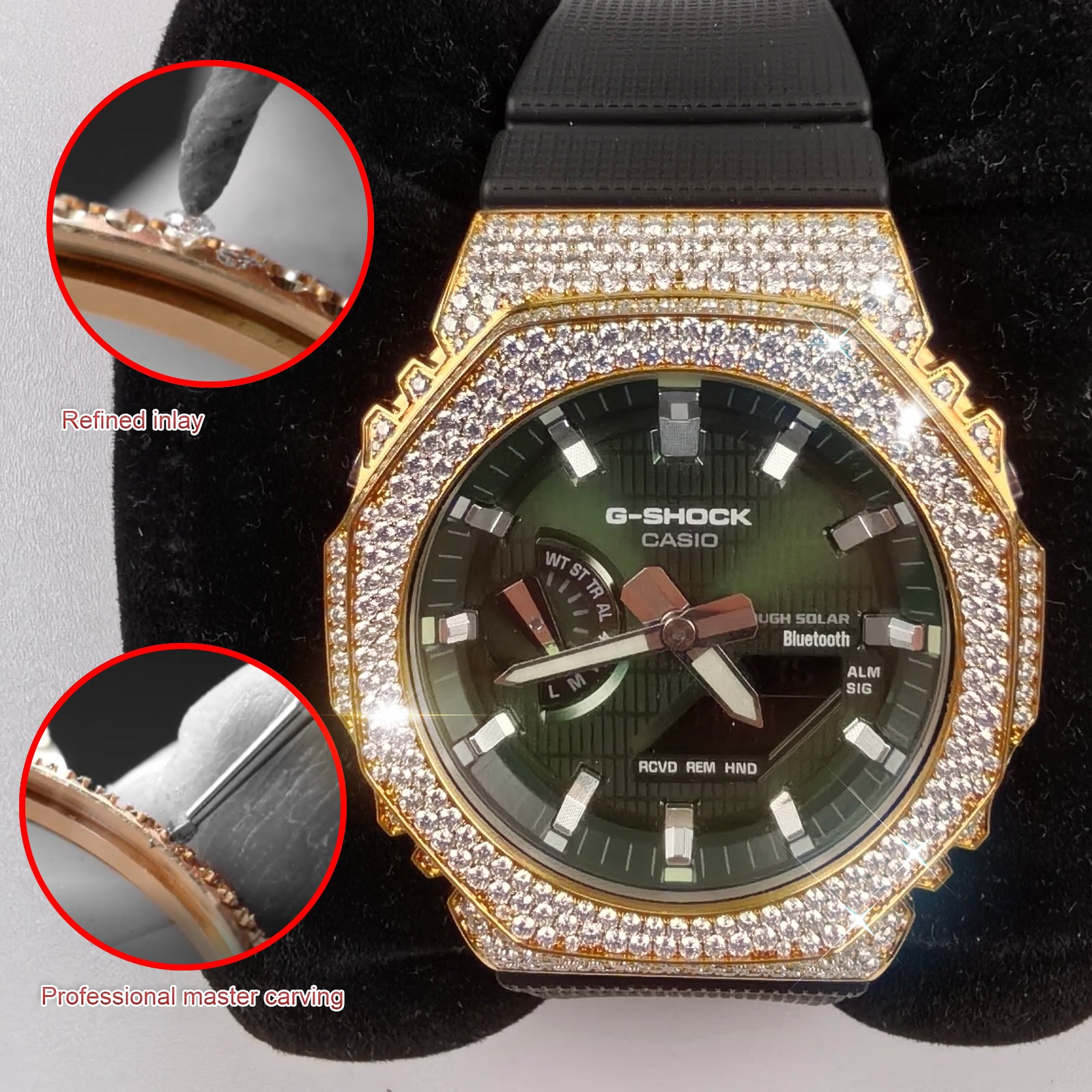 Modified watch Inlaid with earth grown diamonds watch case and band for  Casio wristwatch GBM 2100 Series