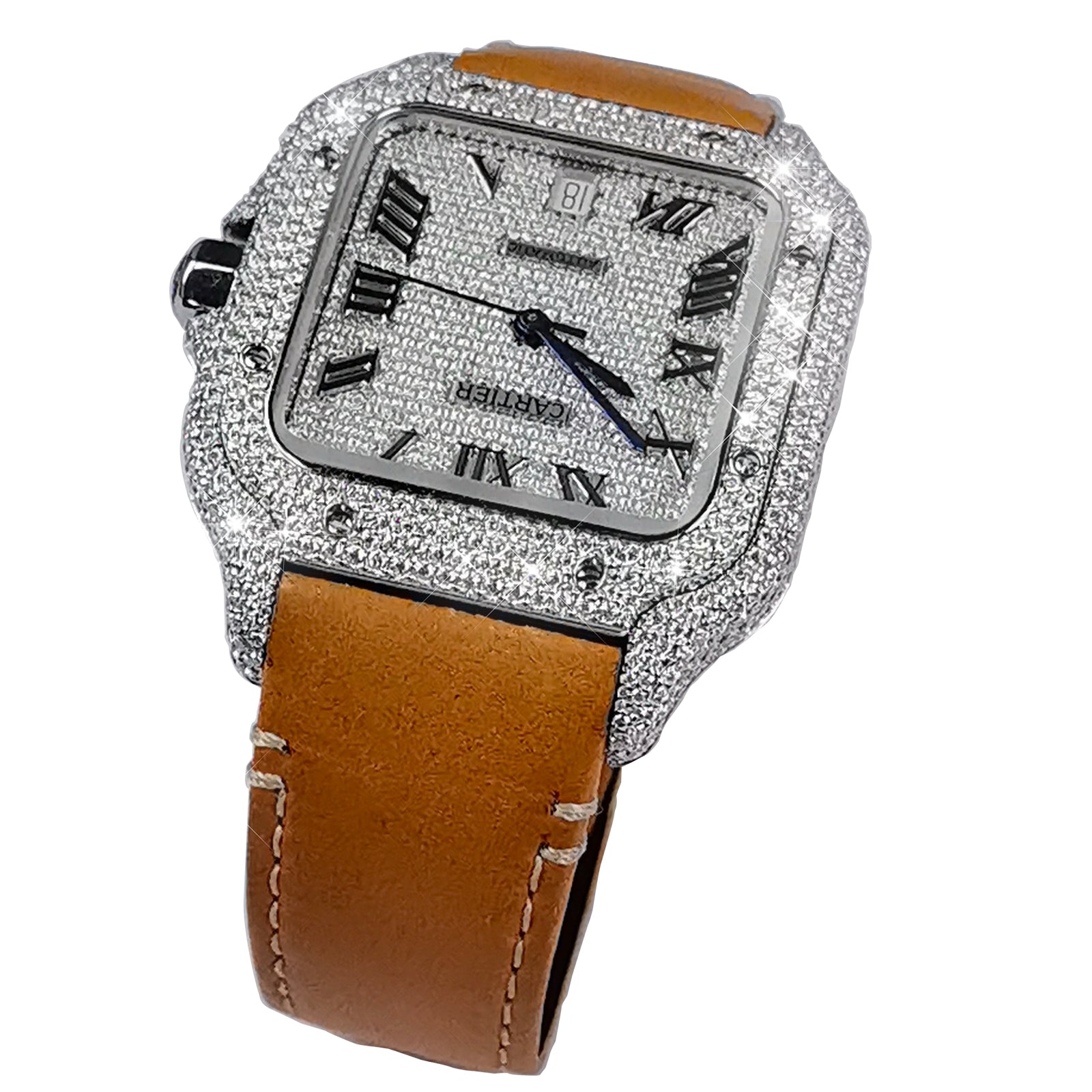 Modified watch Inlaid with earth grown diamonds watch case and band for Cartier WSSA0018/WSSA0030 39.8mm STAINLESS STEEL 4072