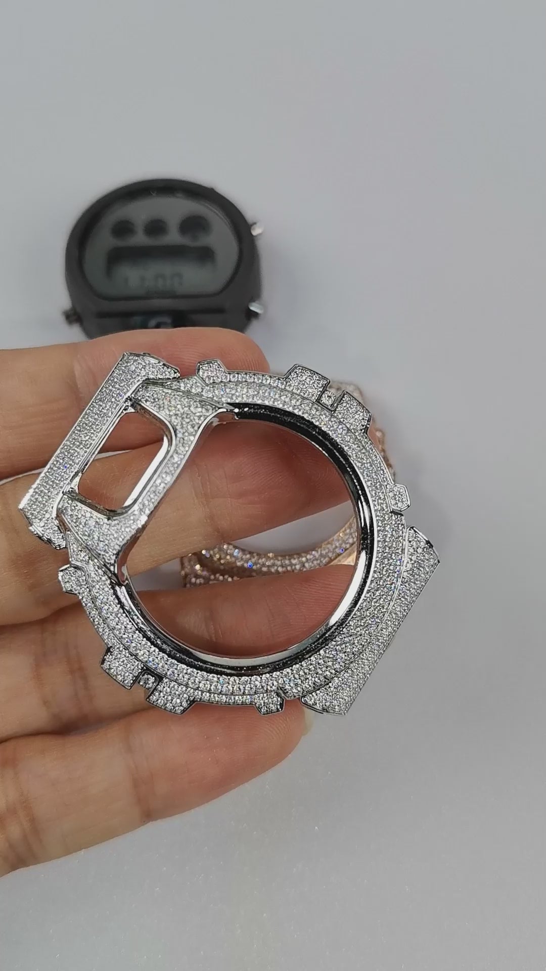 Modified watch Inlaid with earth grown diamonds watch case and band for  Casio wristwatch DW6900 Series